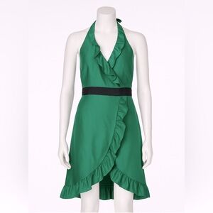 Tibi Ruffle Halter Wrap Dress Green‎ Size 6